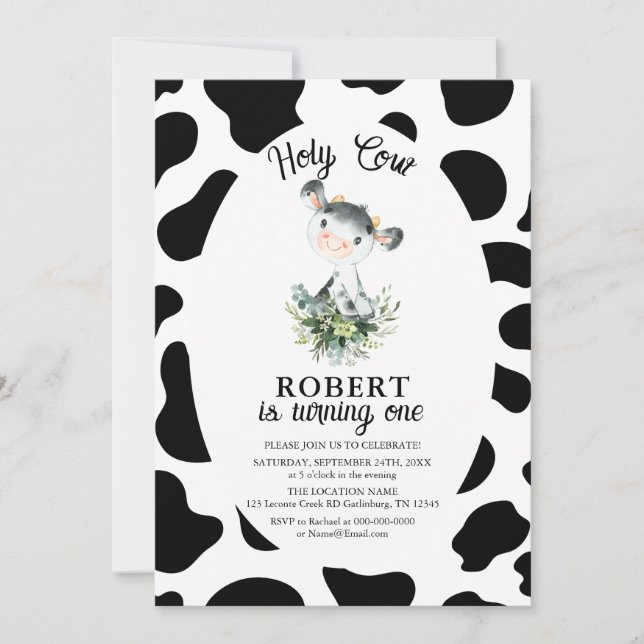 Holy Cow Farm 1st Birthday Invitation (Front)