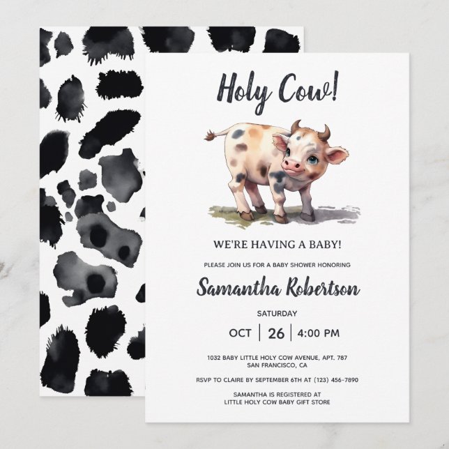 Holy Cow Farm Animal Gender Neutral Baby Shower Invitation (Front/Back)