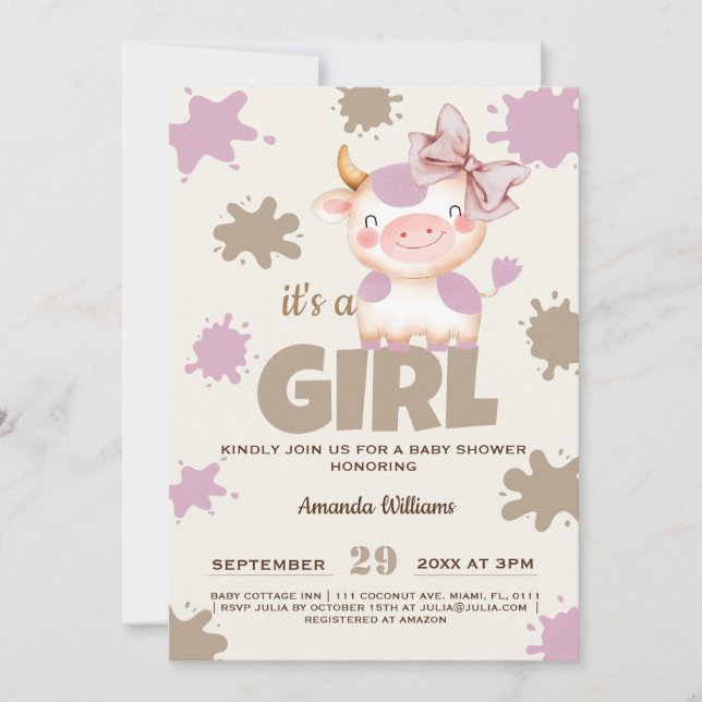 Holy cow farm animal Girl baby shower Invitation (Front)