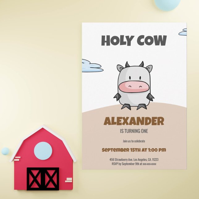 Holy Cow First Birthday Cartoon Party Invitation (Creator Uploaded)