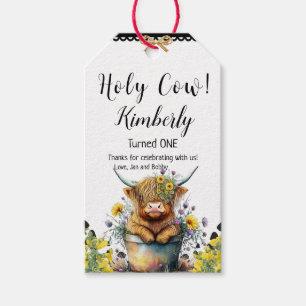 Holy Cow First Birthday Highland Cow, Gift Tags