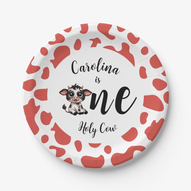 Holy Cow First Birthday pink Paper Plate (Front)