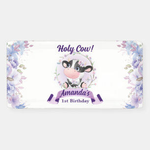 Holy Cow Floral 1st Birthday Party Banner