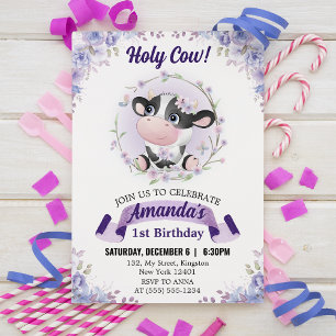 Holy Cow Floral 1st Birthday Party Invitation