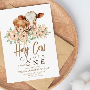 Holy Cow Floral 1st Birthday Party Invitation