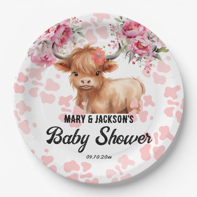 Holy Cow Floral Baby Shower Paper Plate (Front)