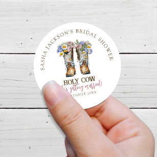 Holy Cow Floral Cowboy Boots Bridal Shower Classic Round Sticker