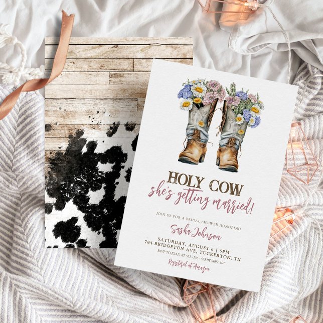 Holy Cow Floral Cowboy Boots Bridal Shower Invitation (Creator Uploaded)