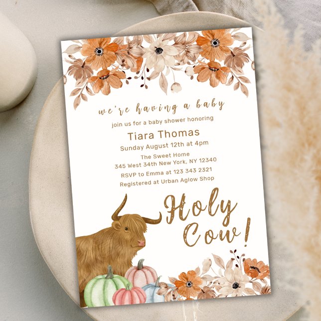 Holy Cow Floral Fall Highland Cow Baby Shower  Invitation (Holy Cow Floral Fall Highland Cow Baby Shower Invitation)