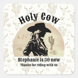Holy Cow Funny Vintage Cowgirl 50th Birthday Square Sticker