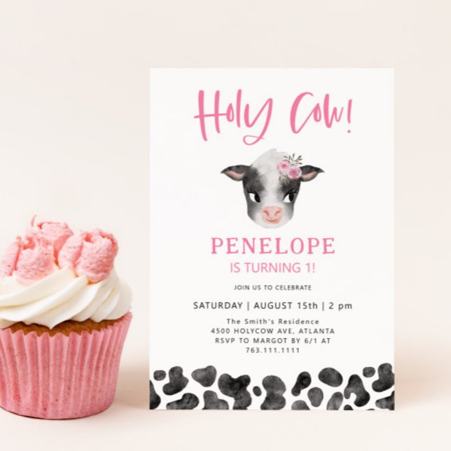 Holy Cow Girl 1st Birthday Invitation (Creator Uploaded)