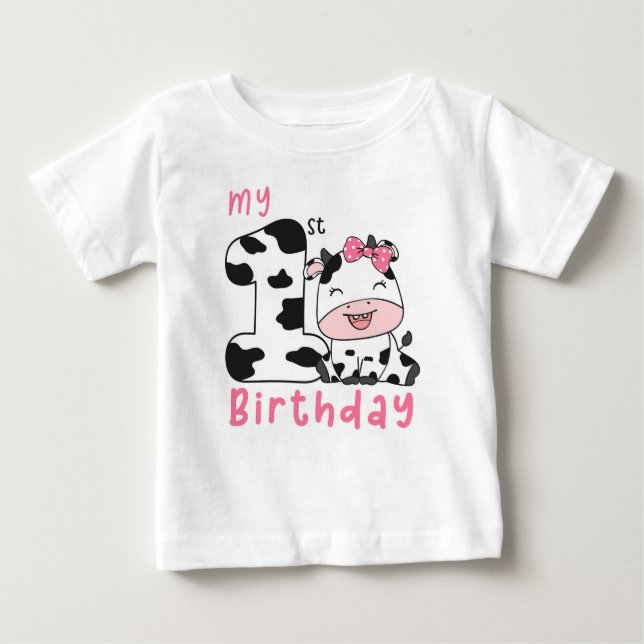 Holy Cow Girl 1st Birthday Party  Baby T-Shirt (Front)
