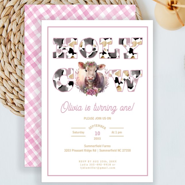 Holy Cow Girl 1st Birthday Pink Invite (Creator Uploaded)