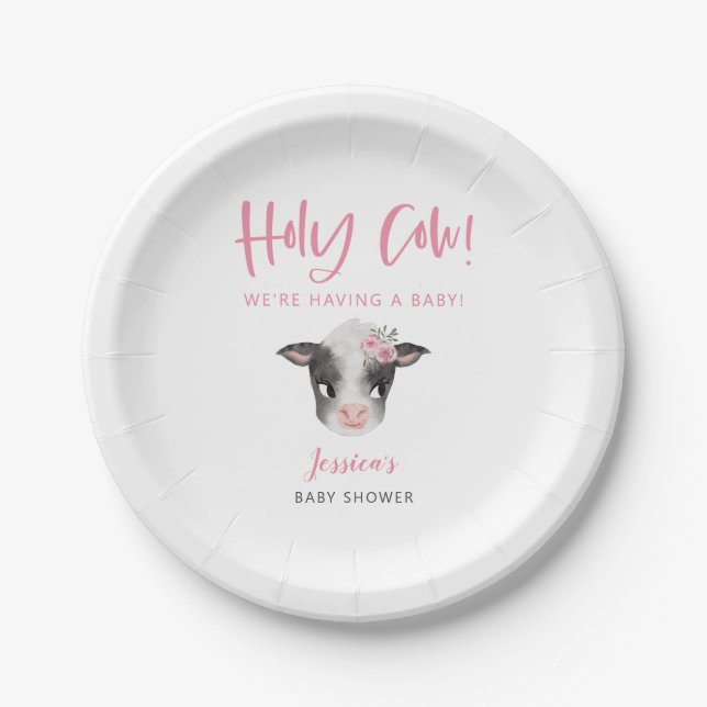 Holy Cow Girl Baby Shower Paper Plate (Front)