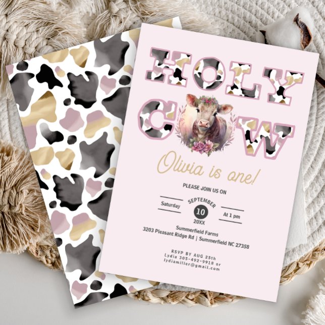 Holy Cow Girl Birthday Invite in Blush Pink (Creator Uploaded)