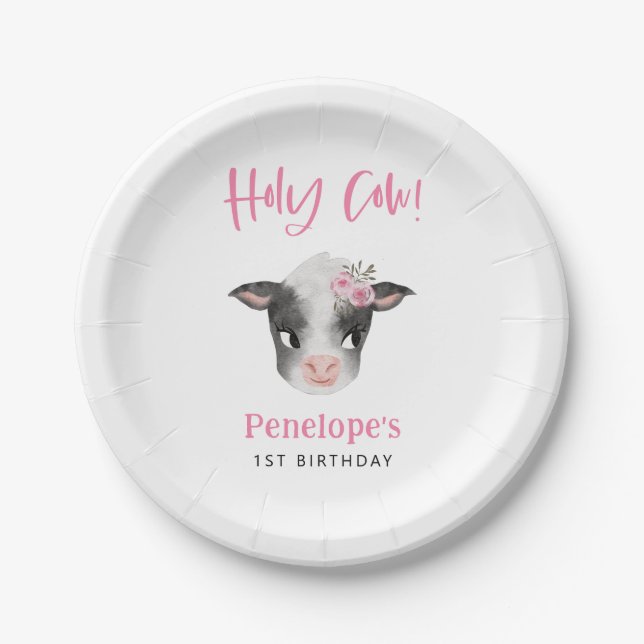 Holy Cow Girl Birthday Party  Paper Plate (Front)