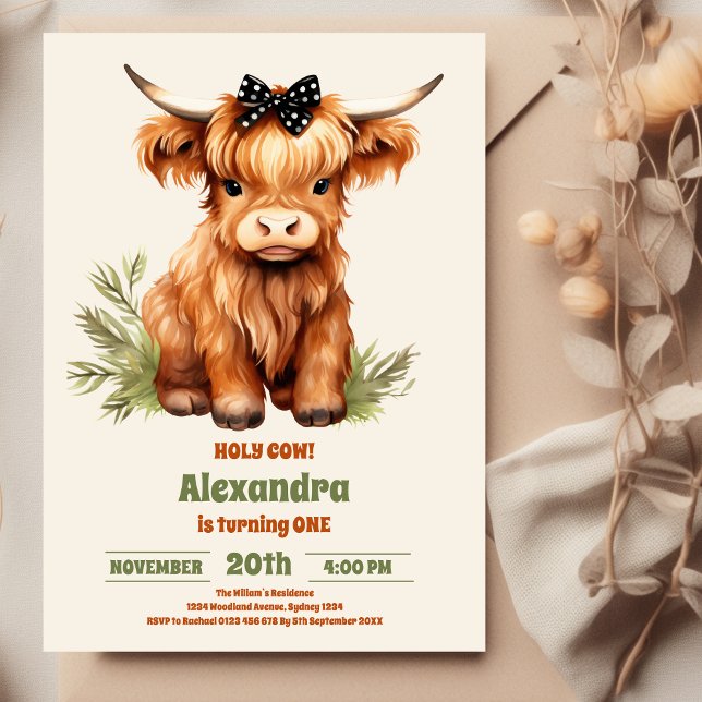 Holy Cow Highland  1st First Birthday Invitation (Creator Uploaded)