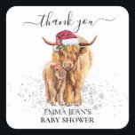 Holy Cow Highland Calf Baby Shower Christmas Square Sticker<br><div class="desc">This design may be personalised in the area provided by changing the photo and/or text. Or it can be customised by clicking Personalise this Template and then choosing the click to customise further option and delete or change the colour of the background, add text, change the text colour or style,...</div>
