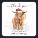 Holy Cow Highland Calf Baby Shower Christmas Square Sticker<br><div class="desc">This design may be personalised in the area provided by changing the photo and/or text. Or it can be customised by clicking Personalise this Template and then choosing the click to customise further option and delete or change the colour of the background, add text, change the text colour or style,...</div>