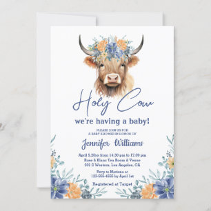 holy cow highland calf boy baby shower floral  invitation