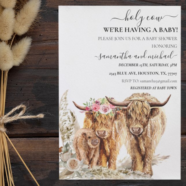 Holy Cow Highland Calf Mum Dad Couples Shower  Invitation (Creator Uploaded)