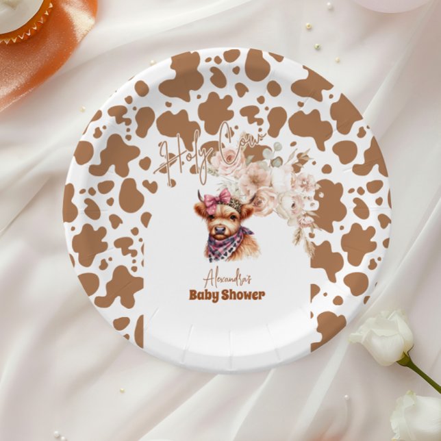 Holy Cow Highland Cow   Baby Shower Paper Plate (Creator Uploaded)