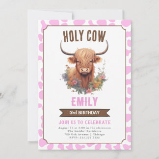 Holy Cow Highland Cow Girl Birthday Invitation