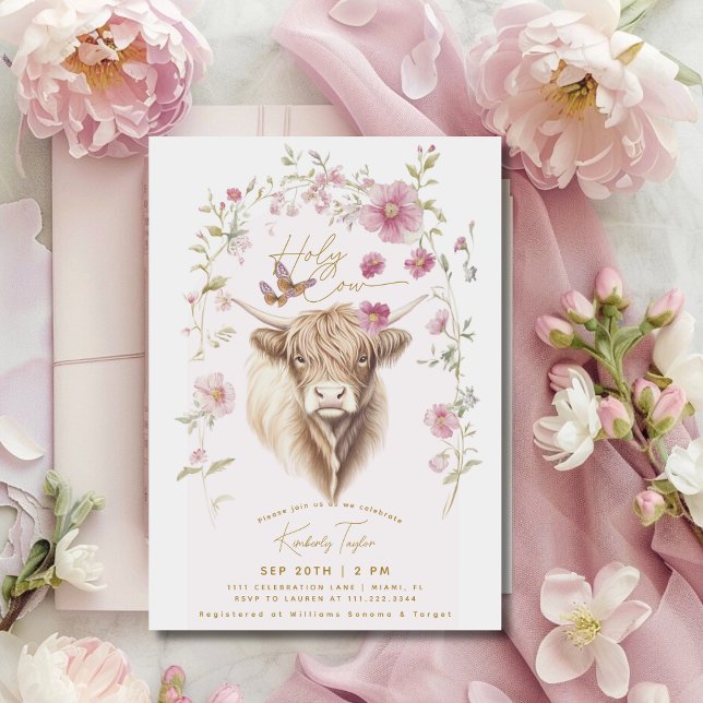 Holy Cow Highland Cow Wildflowers Bridal Shower Invitation (Creator Uploaded)