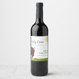 Holy Cow Highland Farm Animal Baby Shower  Wine Label