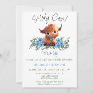 HOLY COW HIGHLAND MODERN BLUE BABY SHOWER INVITATION
