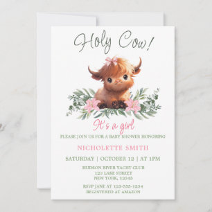 HOLY COW HIGHLAND MODERN PINK BABY SHOWER INVITATION