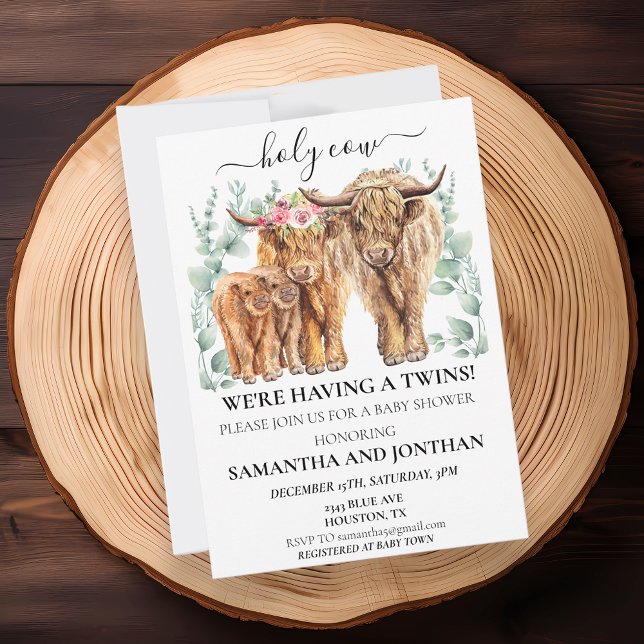 Holy Cow Highland Twin Baby Shower Eucalyptus  Invitation (Creator Uploaded)