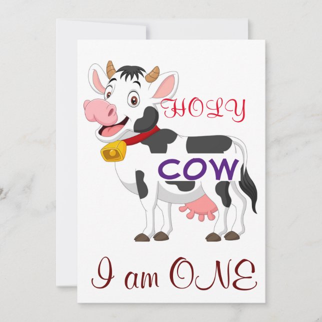 Holy Cow I am One kids Invitation (Front)