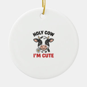 Holy Cow I’m Cute Funny Cow Vintage Engraving Desi Ceramic Tree Decoration