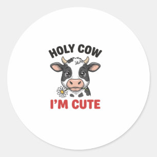 Holy Cow I’m Cute Funny Cow Vintage Engraving Desi Classic Round Sticker