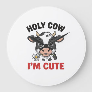 Holy Cow I’m Cute Funny Cow Vintage Engraving Desi Large Clock