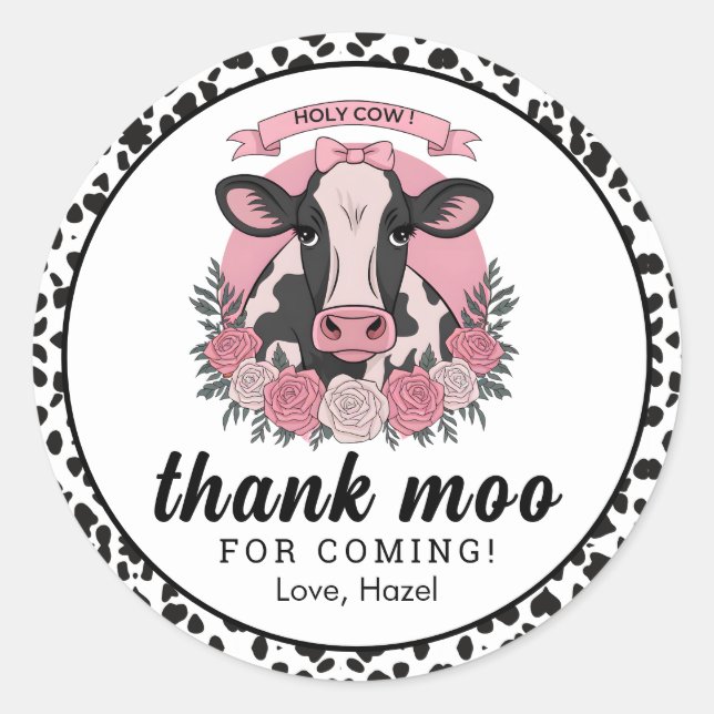 Holy Cow I’m One Cowgirl 1st Birthday Party Classic Round Sticker (Front)