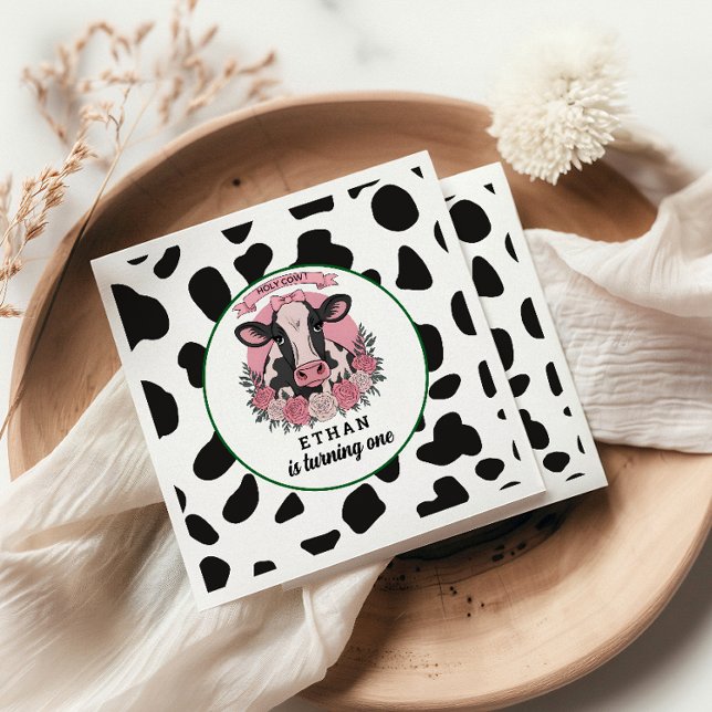 Holy Cow I’m One Cowgirl 1st Birthday Party Napkin (Creator Uploaded)