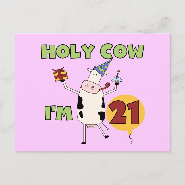 Holy Cow I'm 21 Birthday Tshirts and Gifts Postcard (Front)