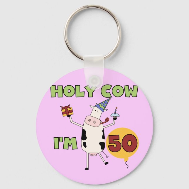 Holy Cow I'm 50 Birthday Tshirts and Gifts Key Ring (Front)