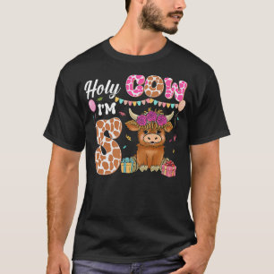 Holy Cow I'm 5 Highland Cow Farming 5th Birthday 5 T-Shirt