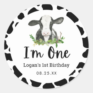 Holy Cow I'm One 1st Birthday Favour Classic Round Sticker