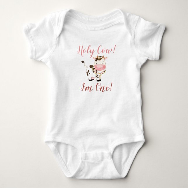 Holy Cow! I'm One! 1st Birthday Outfit.  Baby Bodysuit (Front)
