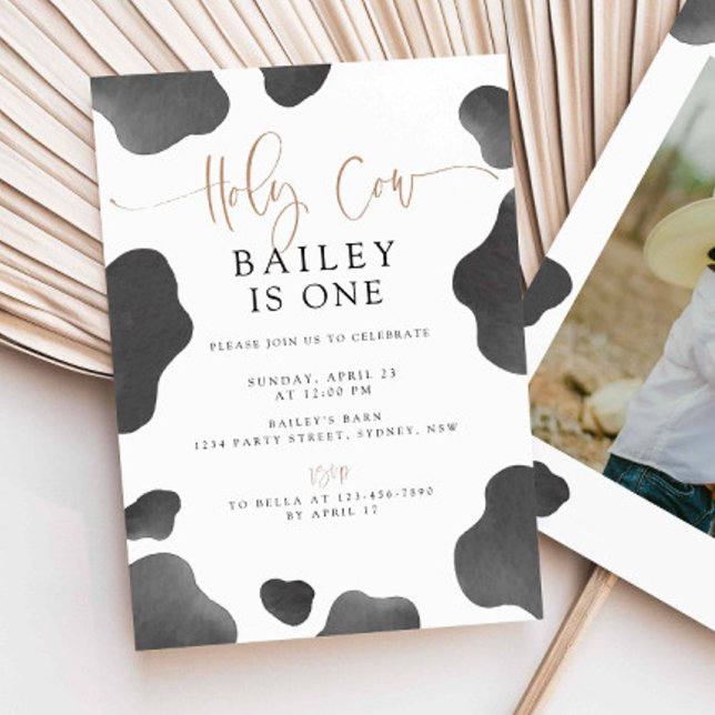 Holy Cow I'm One Birthday Invite, Cow 1st B'day  Invitation (Creator Uploaded)