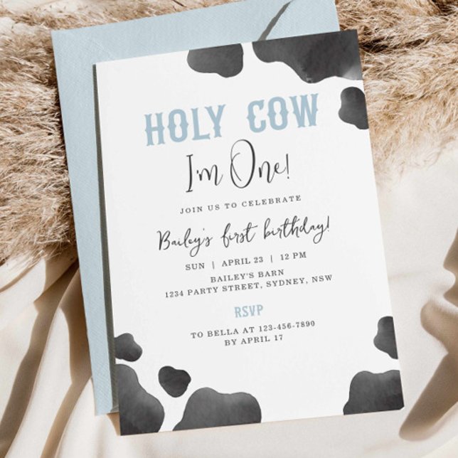 Holy Cow I'm One Birthday Party Invitation (Creator Uploaded)