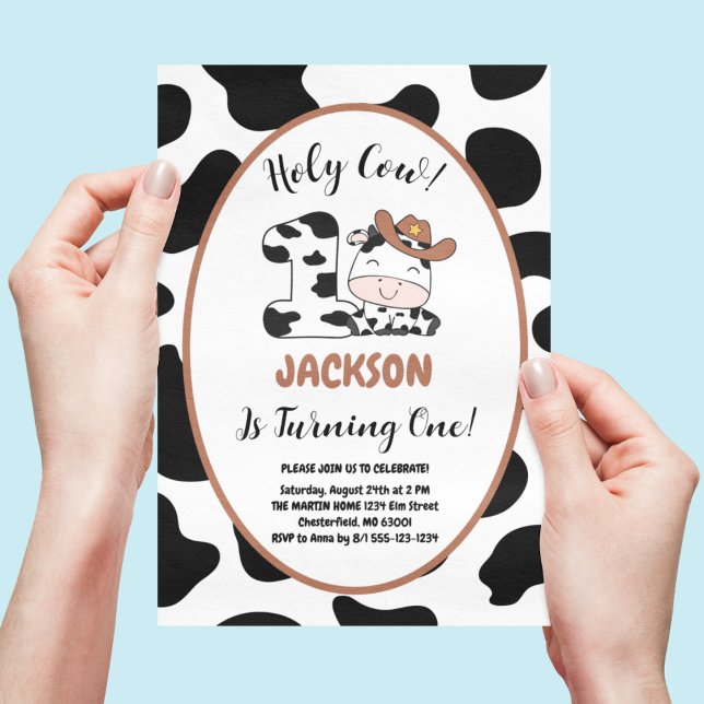 Holy Cow I'm One Boy 1st Birthday Party Invitation (Creator Uploaded)