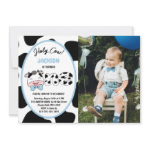 Holy Cow I'm One Boy 1st Birthday Photo
