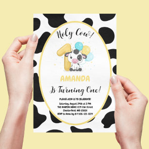 Holy Cow I'm One Cow 1st Birthday Party  Invitation