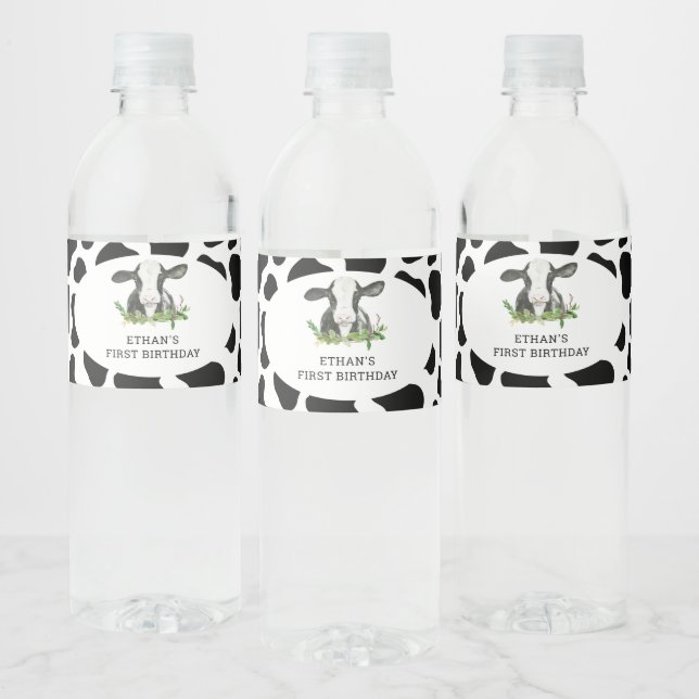 Holy Cow I'm One Cow 1st Birthday Party Water Bottle Label (Bottles)