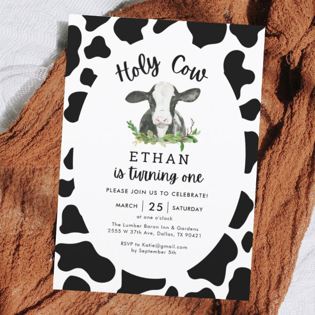 Holy Cow I'm One Cow Boy 1st Birthday  Invitation (Creator Uploaded)